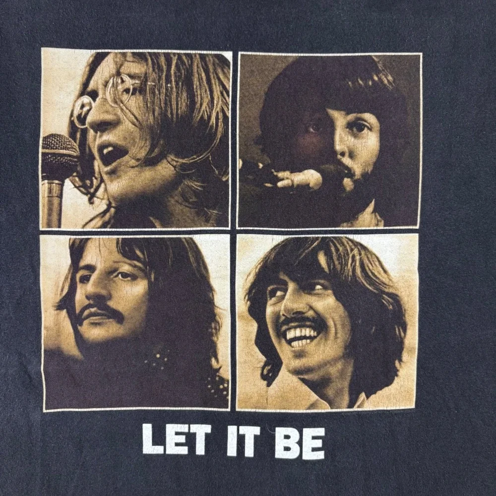 Vintage 2005 The Beatles Let It Be T-Shirt Mens Large Black Graphic Y2K Fade